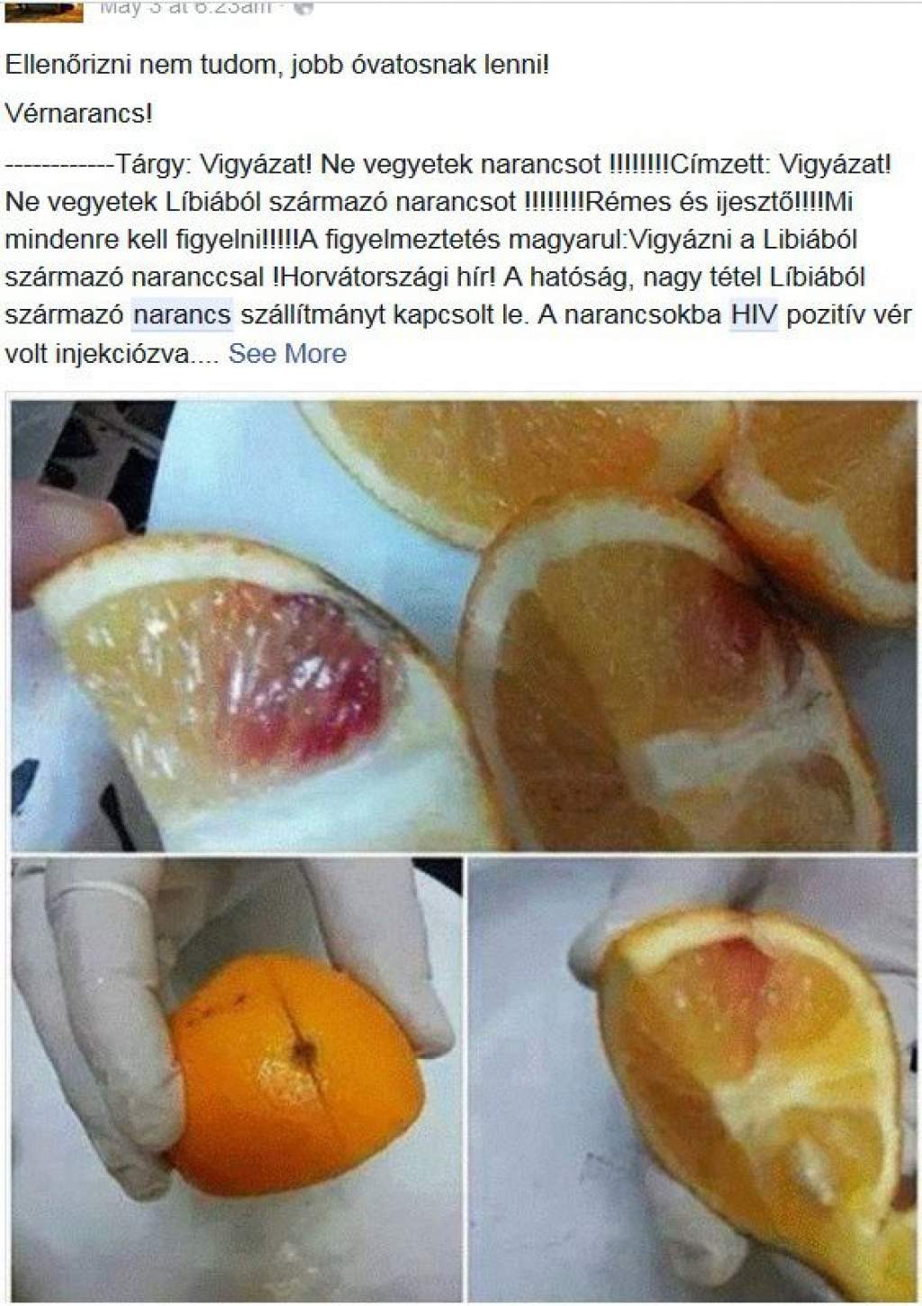 Hamisak a HIV-fertőzött narancsokról szóló hírek